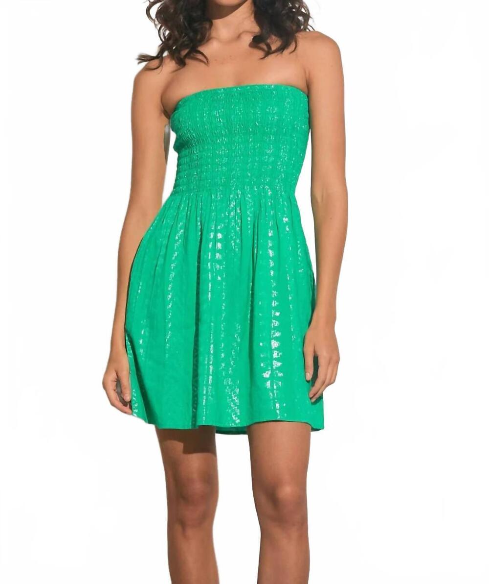 NEW ELAN smocked strapless dress in green silver arrows